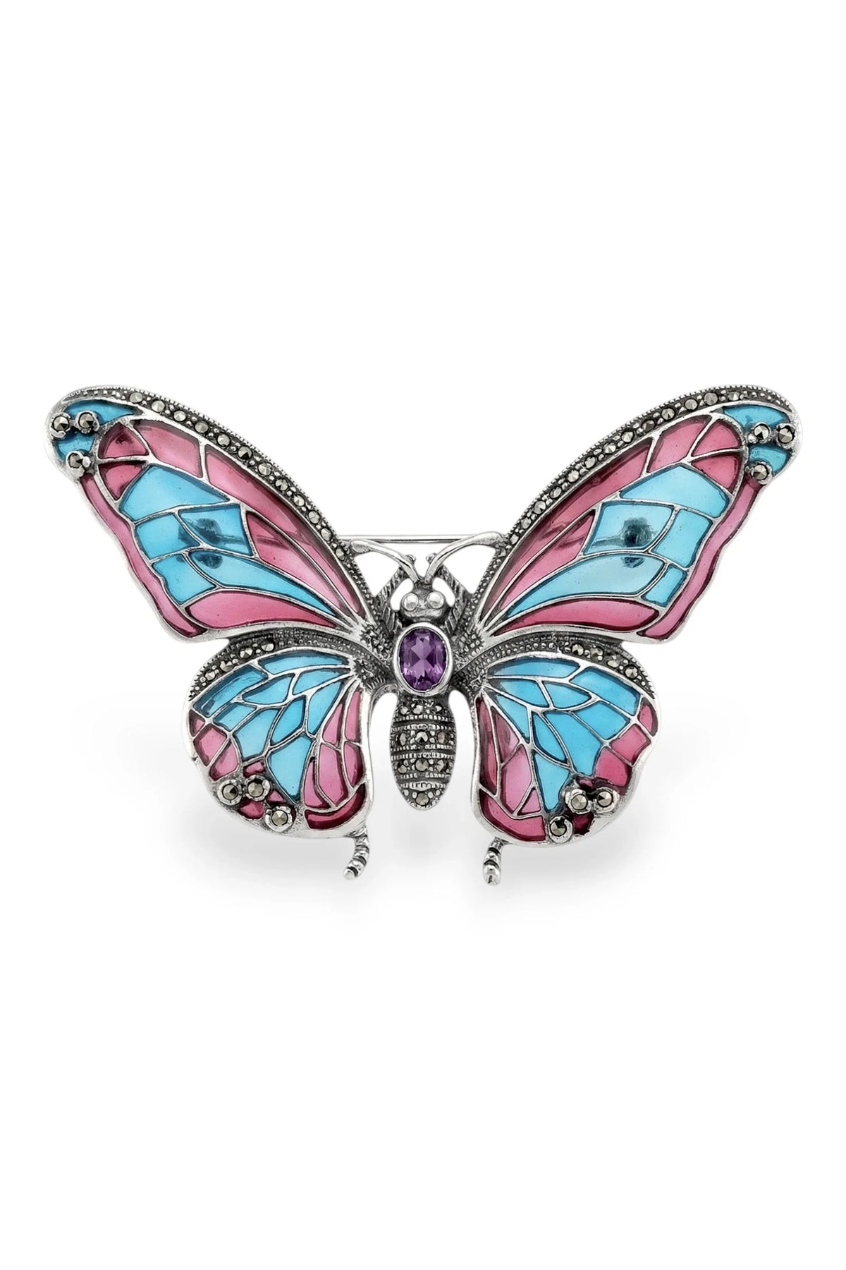 Marcasite Butterfly Brooch | Blue & Pink