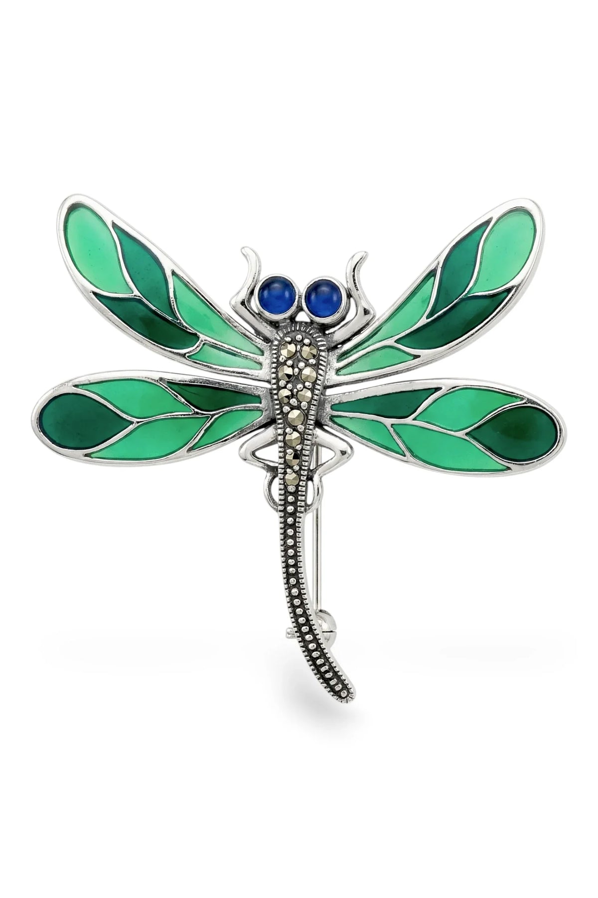 Marcasite Butterfly Brooch | Green Enamel