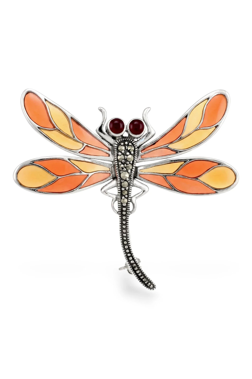 Marcasite Butterfly Brooch | Orange Enamel