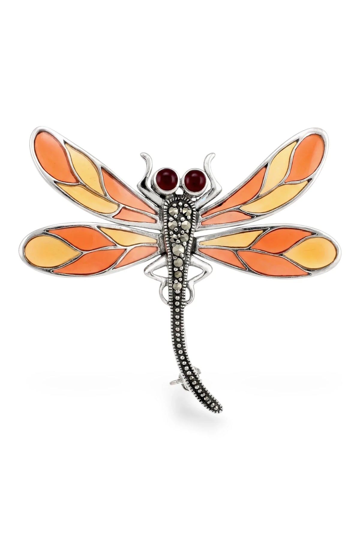 Marcasite Butterfly Brooch | Orange Enamel