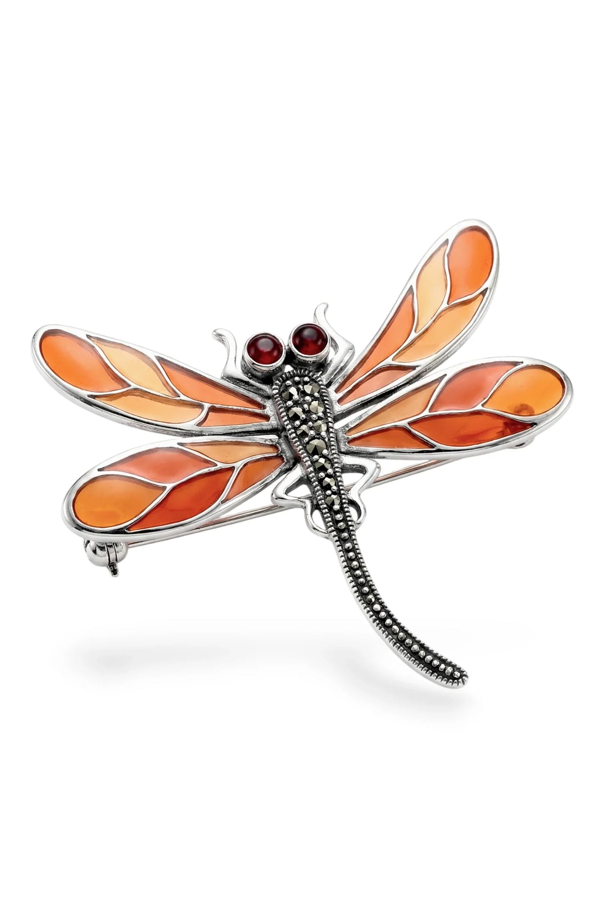 Marcasite Butterfly Brooch | Orange Enamel