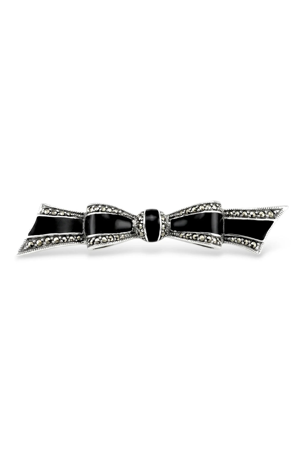 Black Enamel & Marcasite Bow Brooch
