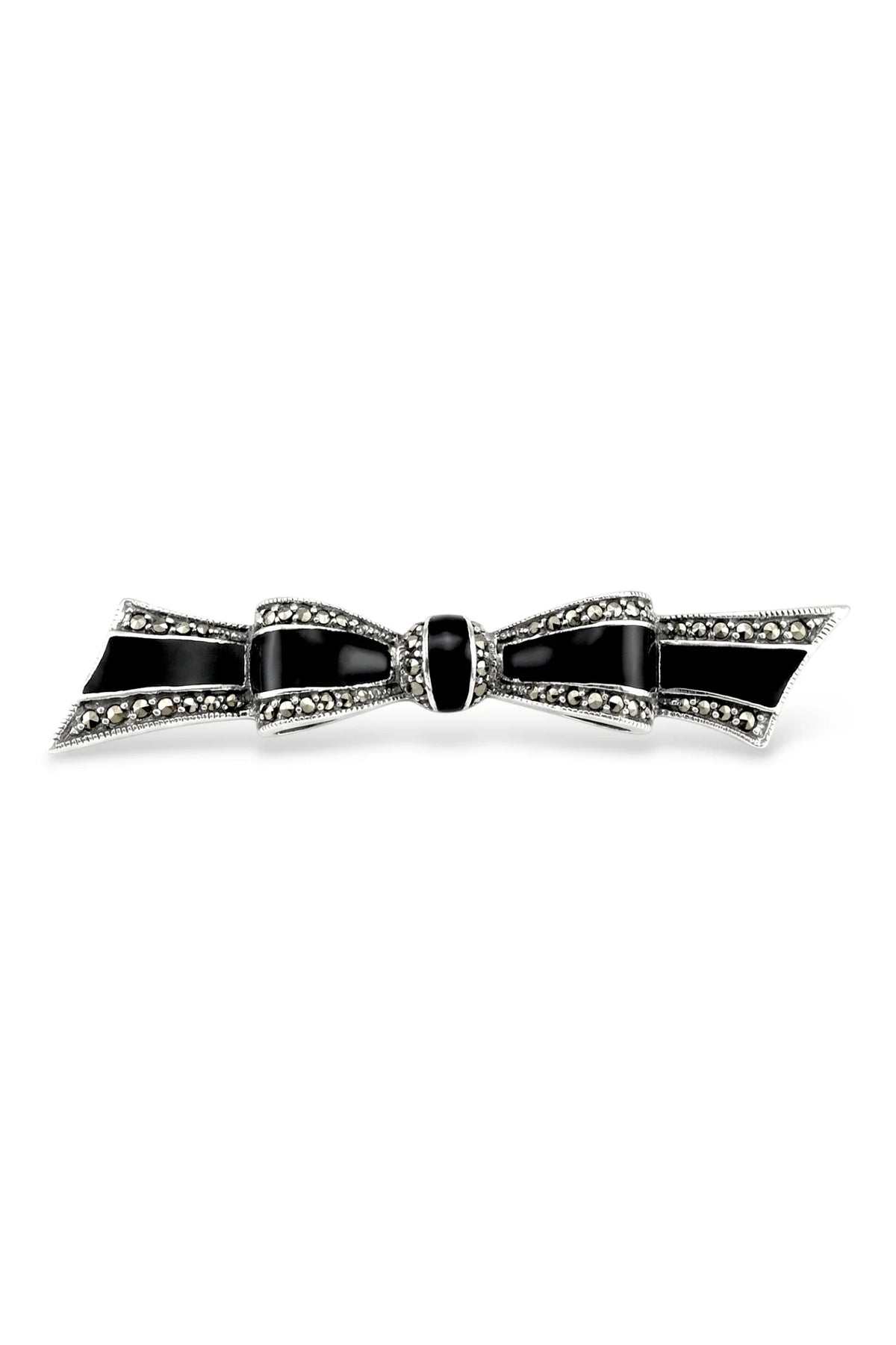 Black Enamel & Marcasite Bow Brooch