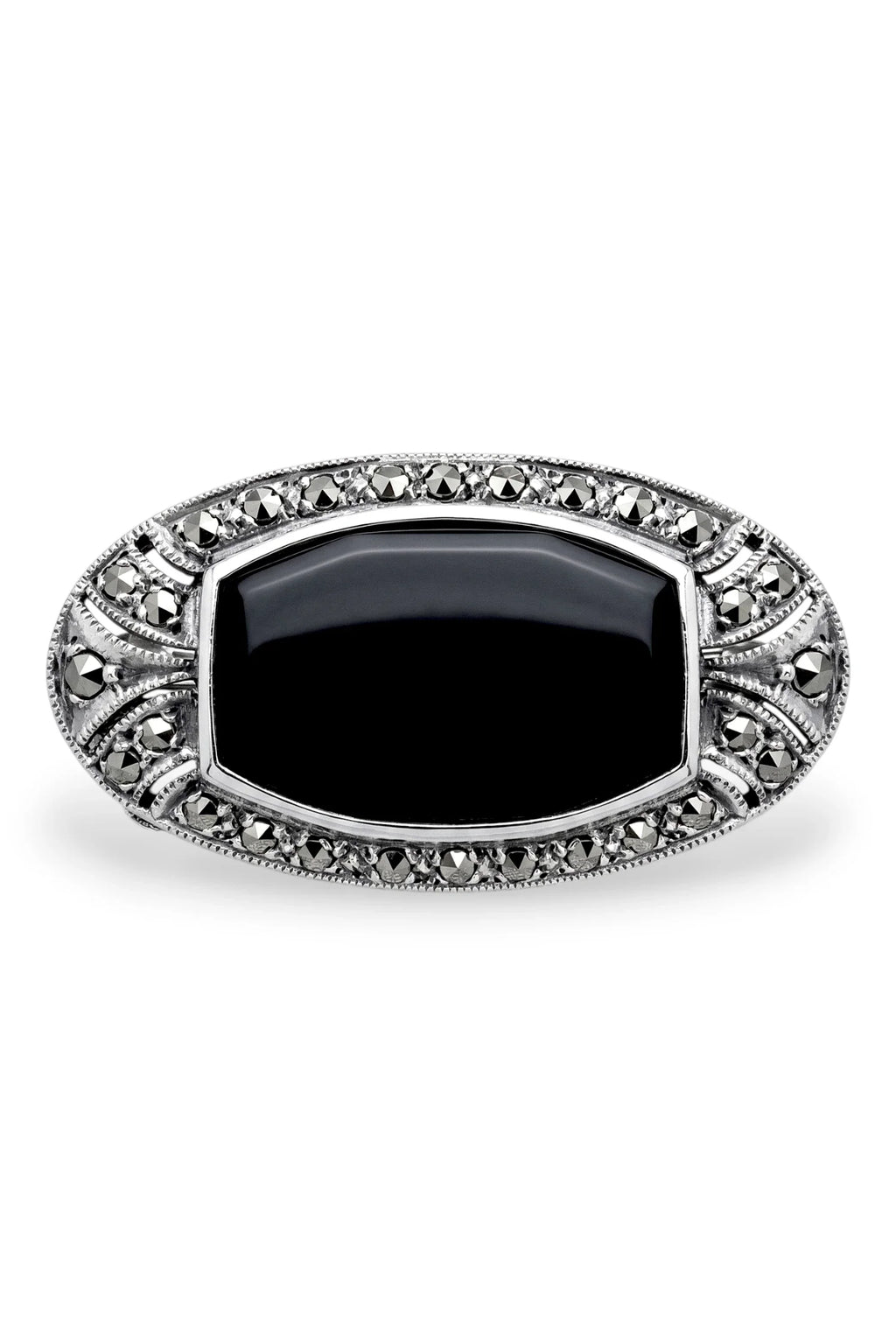 Onxy & Marcasite Oval Brooch