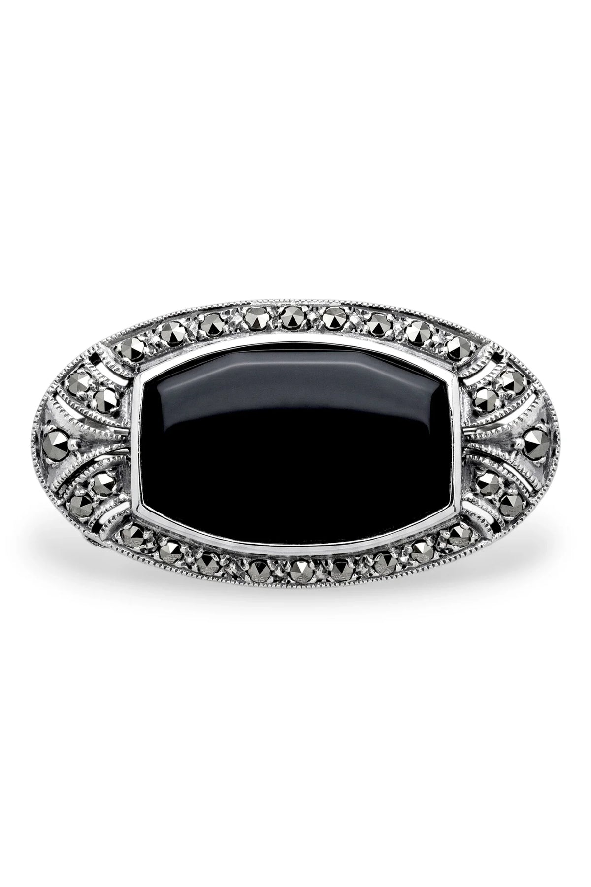 Onxy & Marcasite Oval Brooch