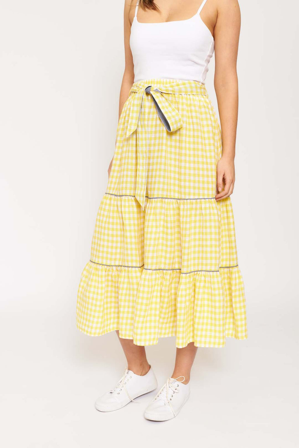 Delilah Linen Skirt in Banana Gingham