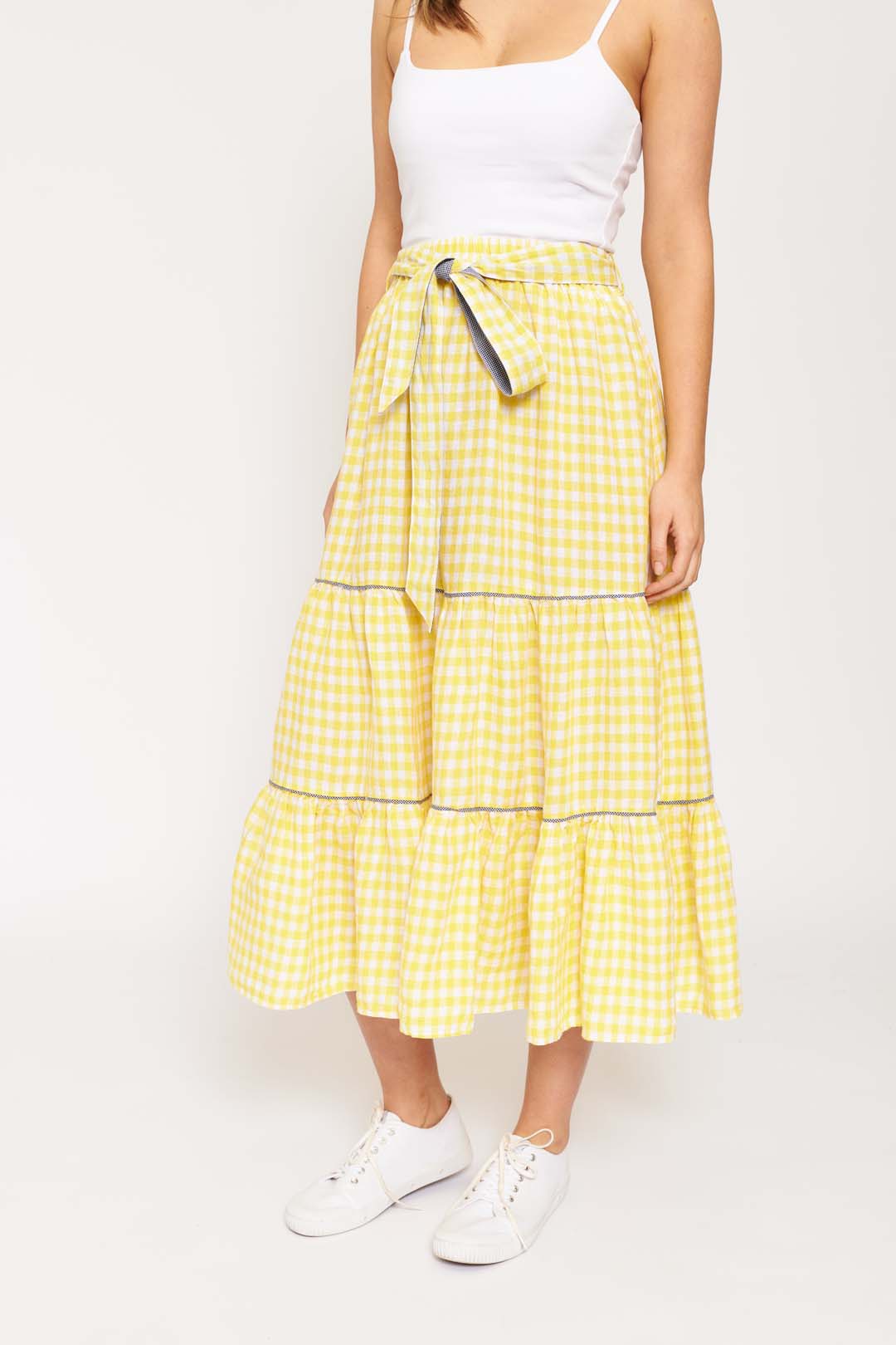 Delilah Linen Skirt in Banana Gingham