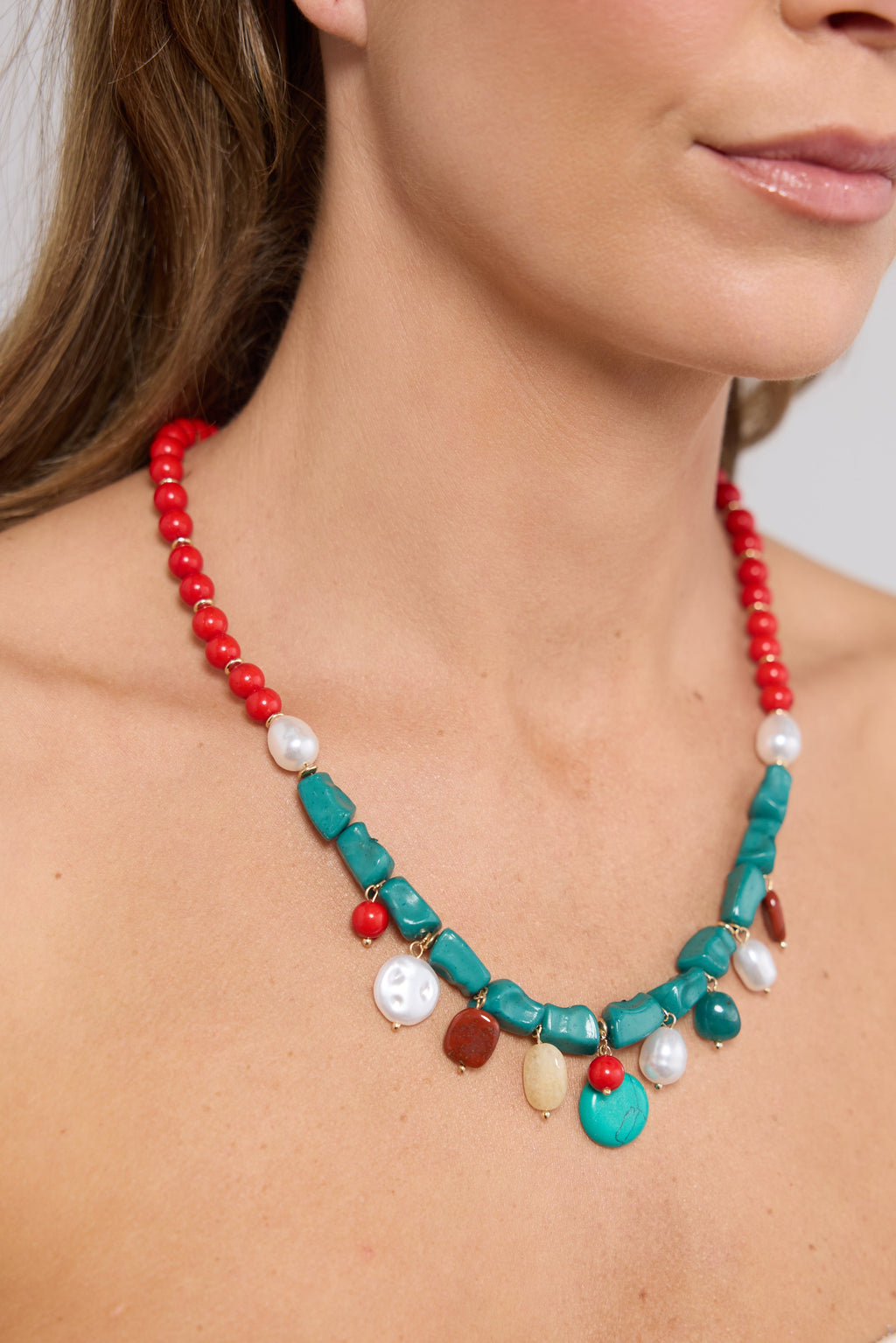 Ezra Necklace | Aqua/Red