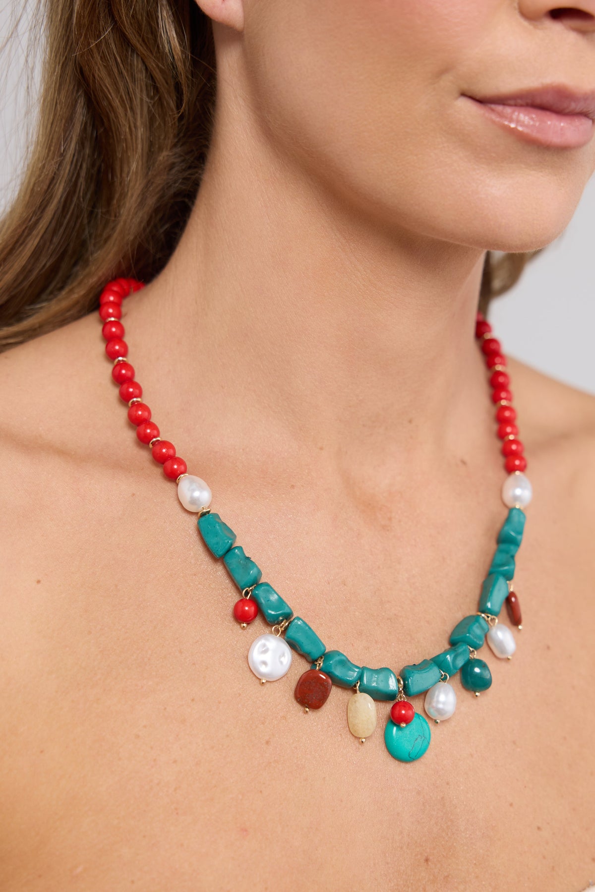 Ezra Necklace | Aqua/Red