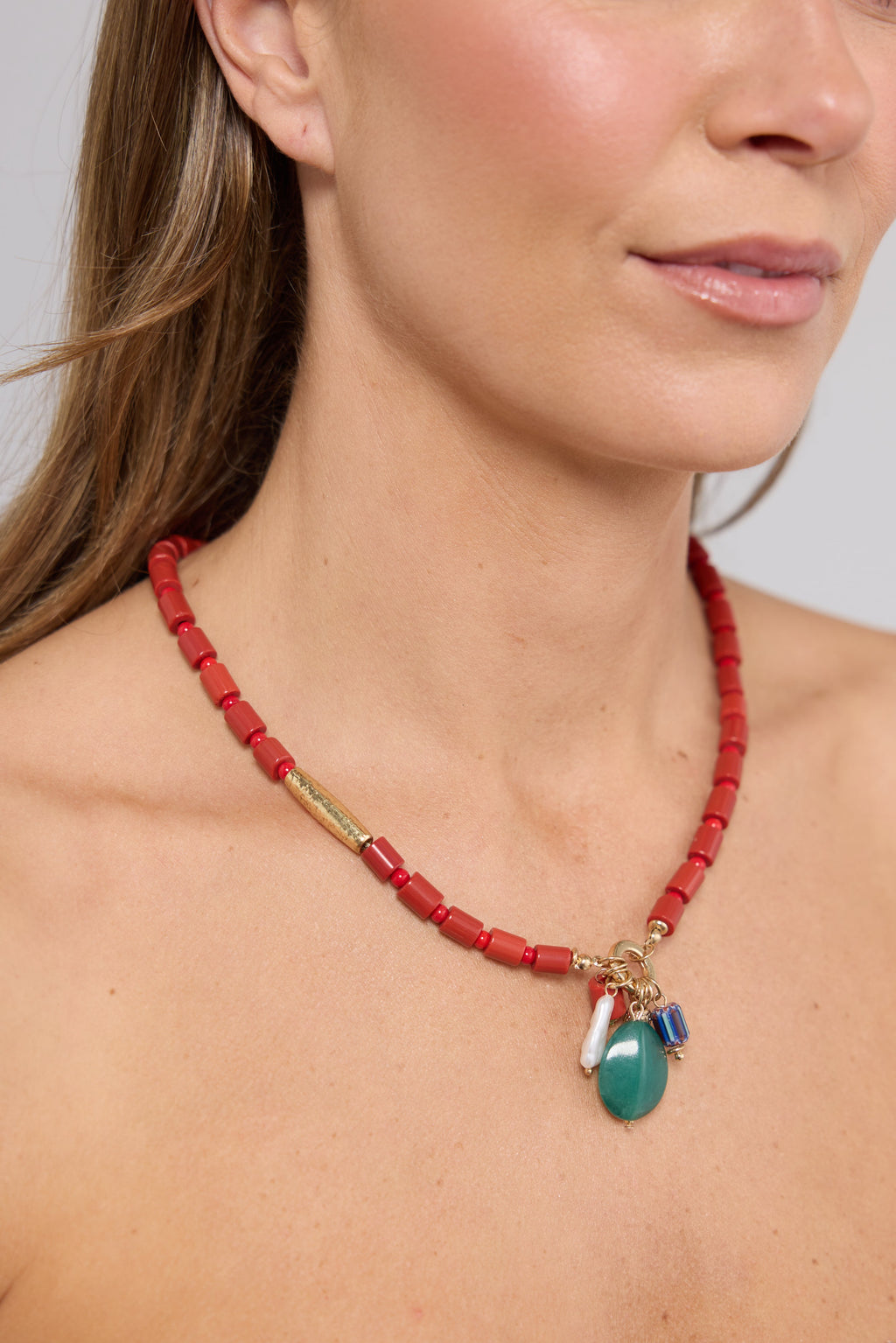 Elias Necklace | Aqua/Red